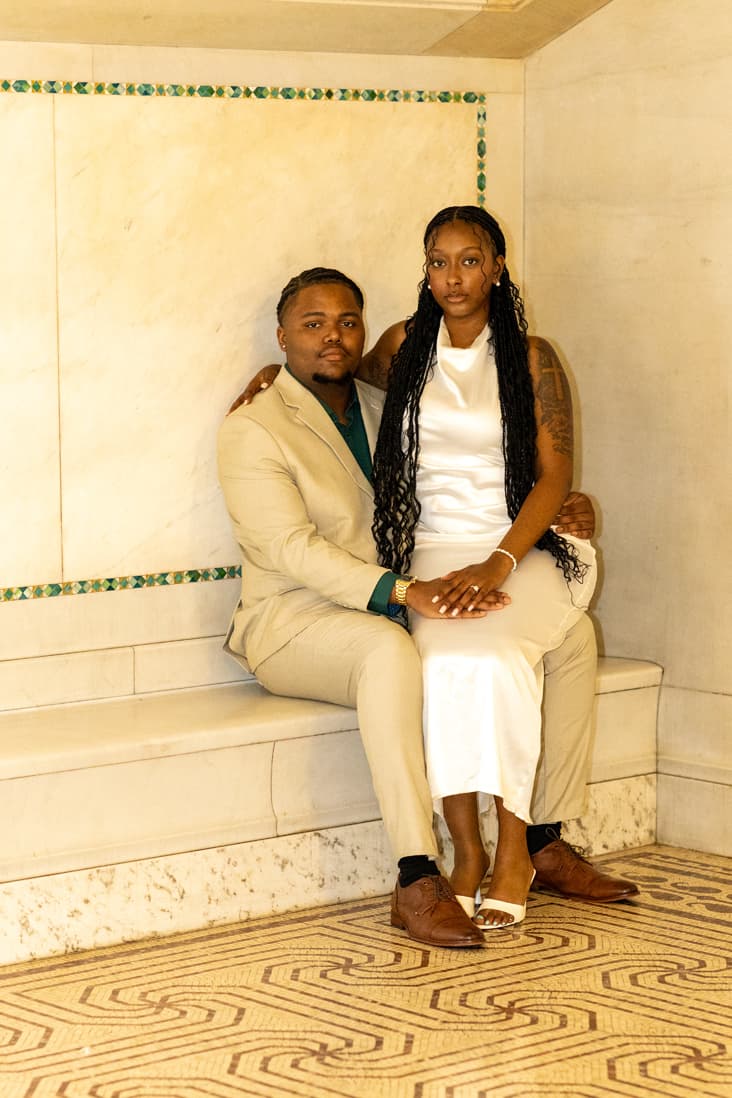 Anthony and Karmyn in marble alcove